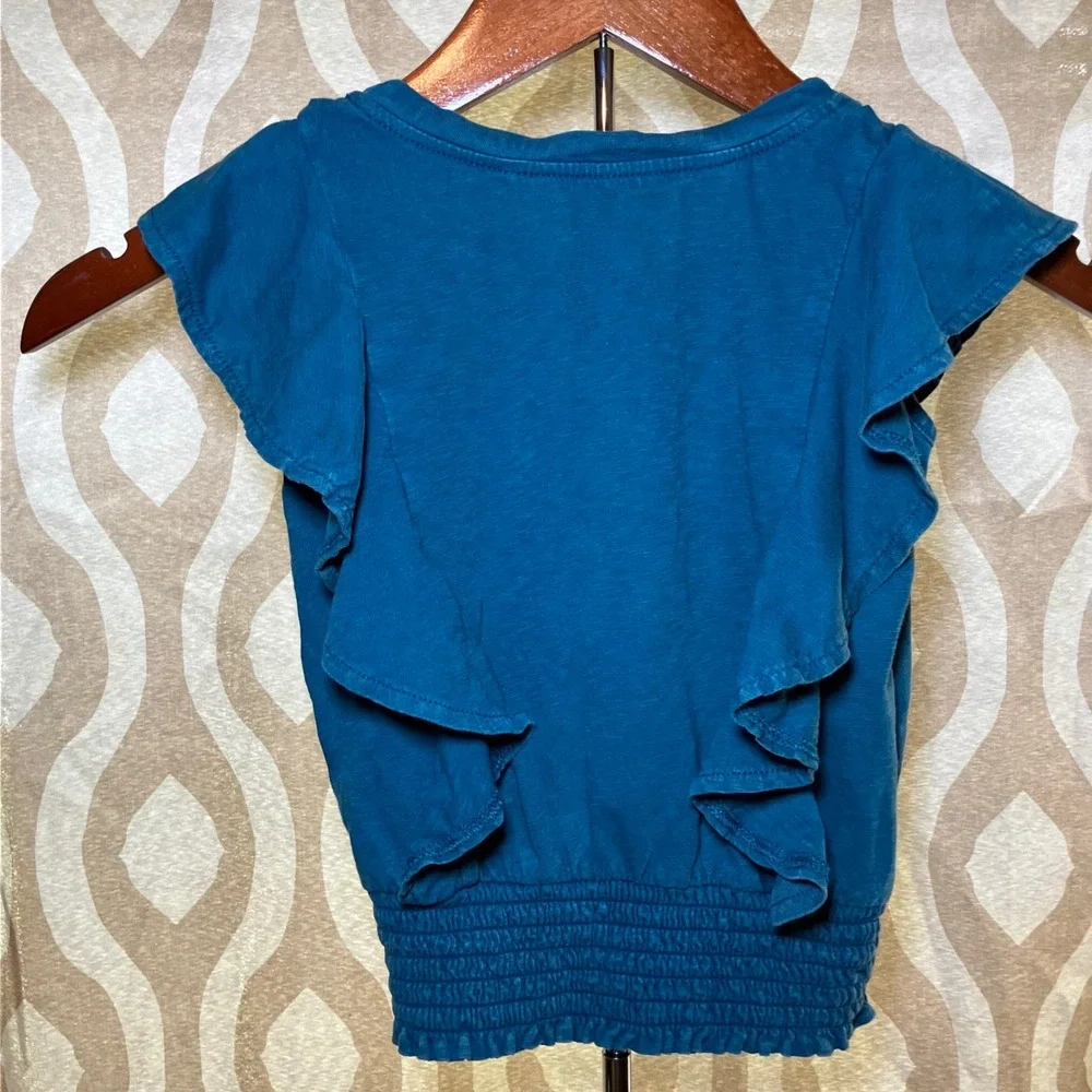 Justice Ruffle Top Girls XS Teal Blue Excellent Smocked Hem Cap Sleeve Boho